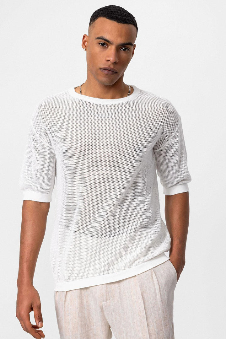 ANT Antioch White Oversize Openwork Men's T-Shirt - Central Islip