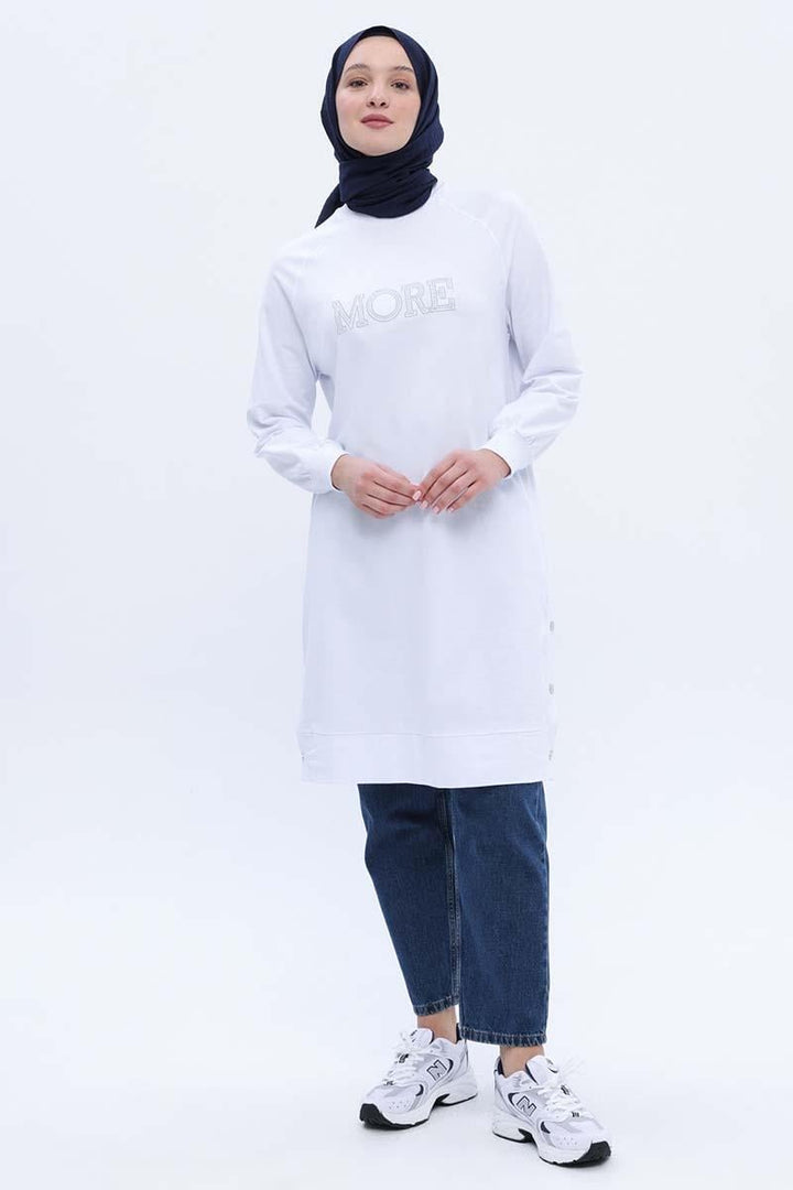 TLD Women Allday White Embroidered Sweat Tunic - Toowoomba