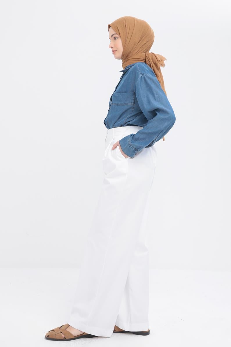 TLD Women Allday White Wide-Leg Pleated Trousers - Tapachula