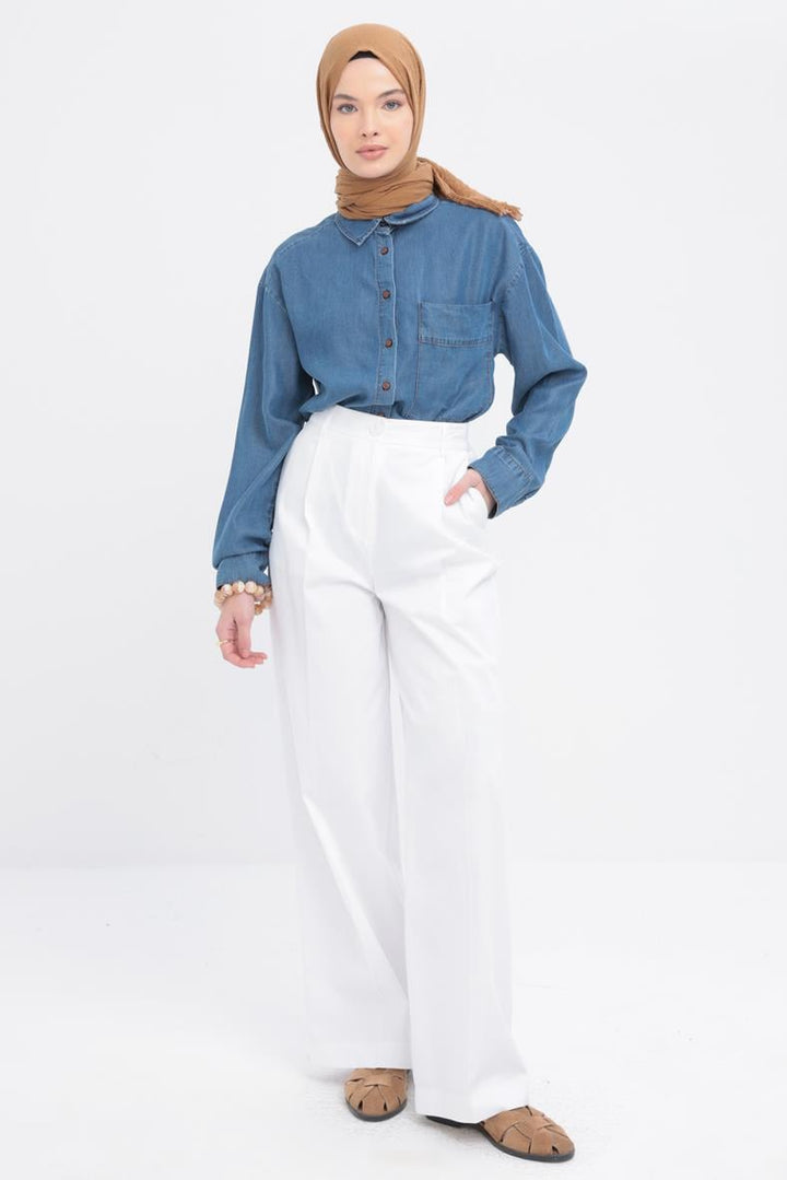 TLD Women Allday White Wide-Leg Pleated Trousers - Tapachula