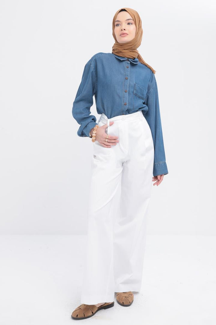 TLD Women Allday White Wide-Leg Pleated Trousers - Tapachula