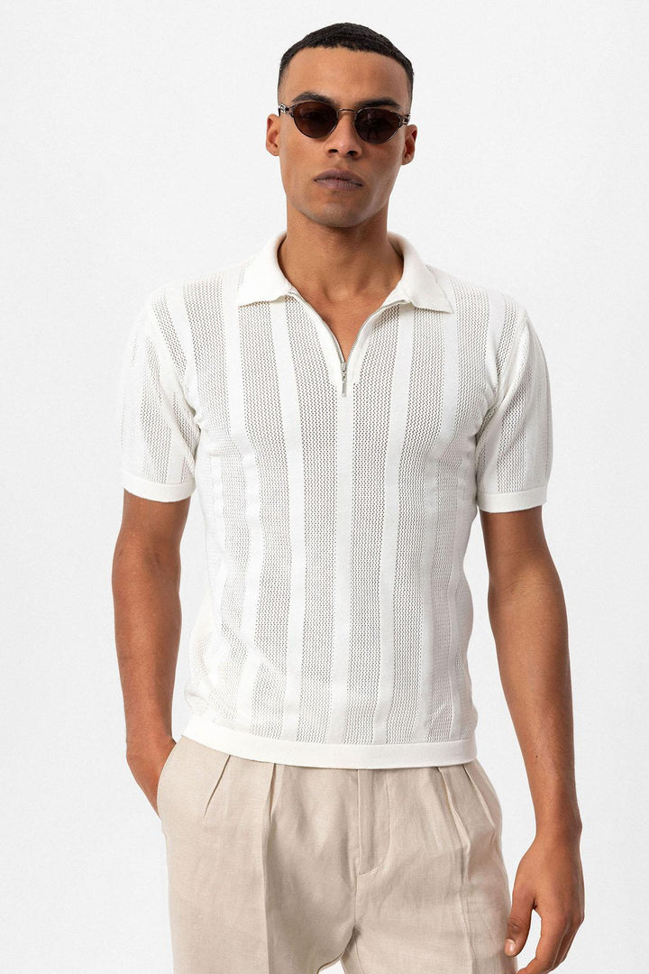 ANT Polo Collar Zippered Knitted Men's T-Shirt - Antioch