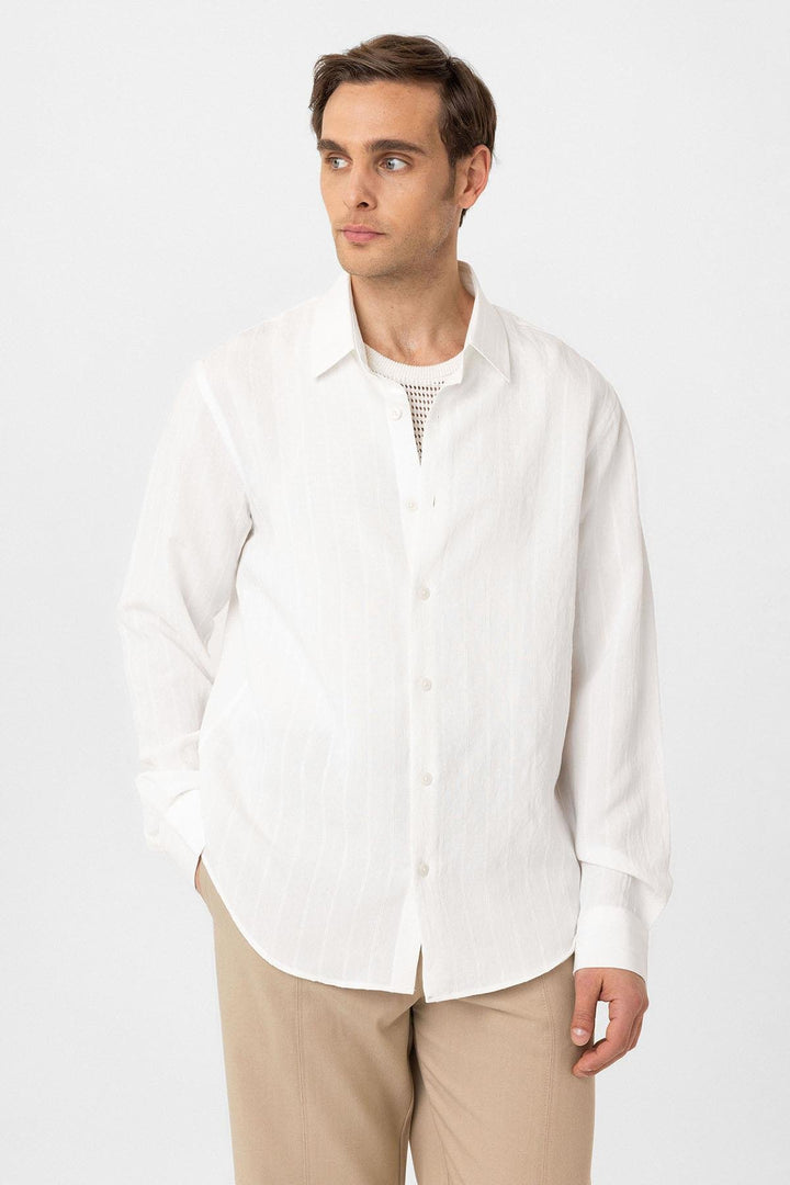 ANT Antioch White Relax Fit Striped Men's Shirt - Lees Summit