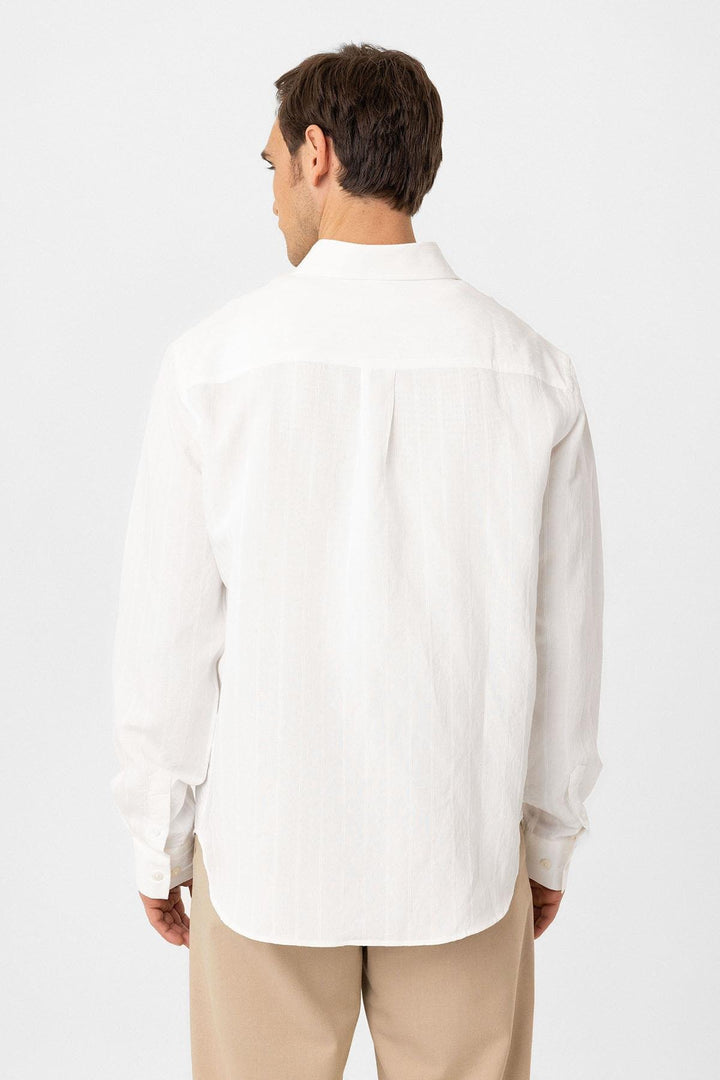 ANT Antioch White Relax Fit Striped Men's Shirt - Lees Summit