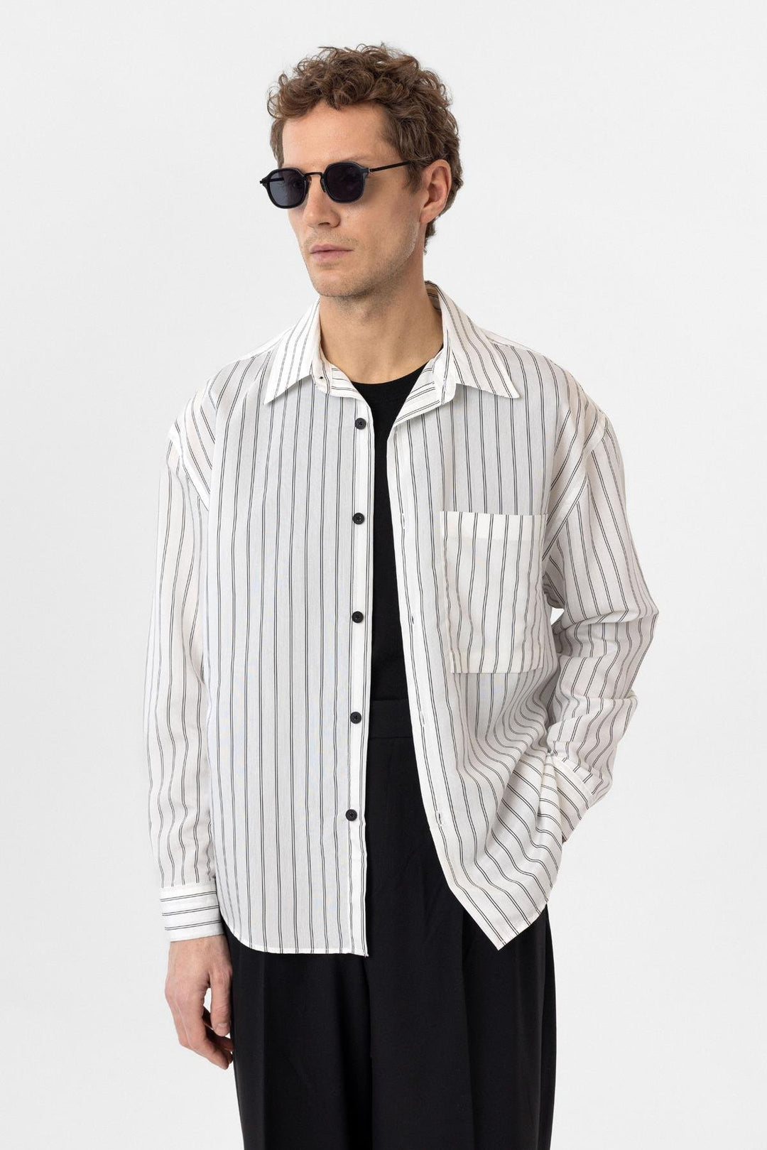 ANT Antioch White Relax Fit Striped Men's Shirt - Umán
