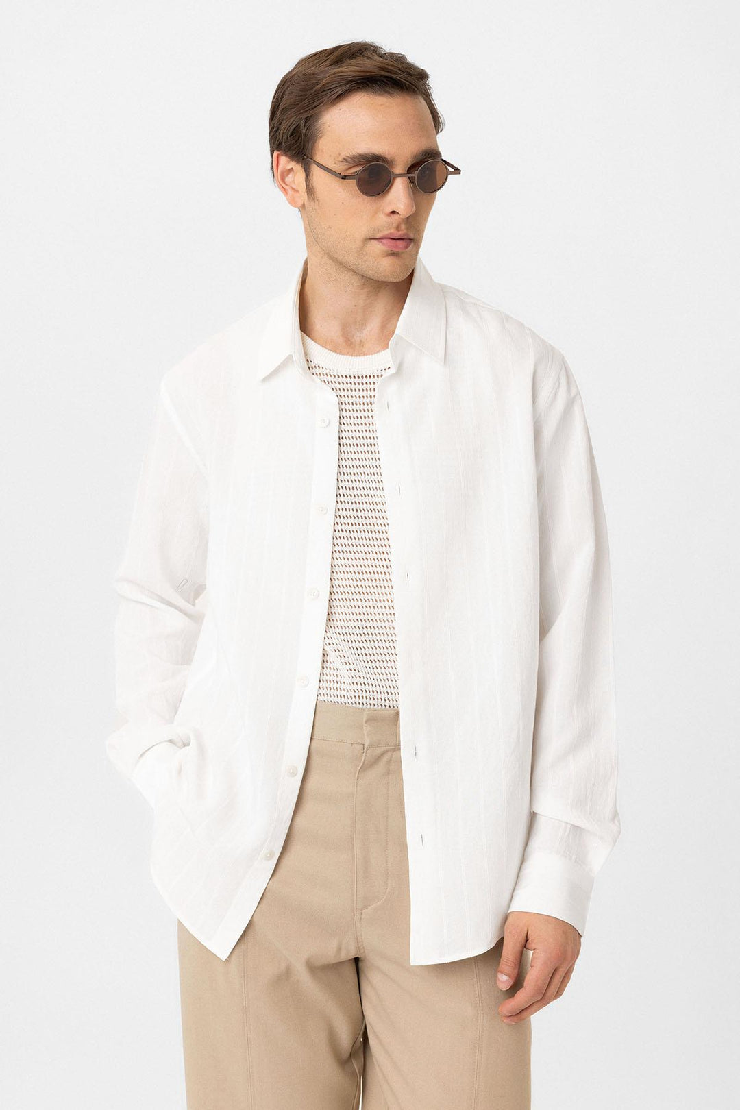 ANT Antioch White Relax Fit Striped Men's Shirt - Lees Summit