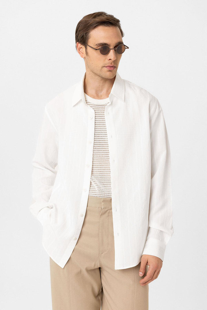ANT Antioch White Relax Fit Striped Men's Shirt - Lees Summit