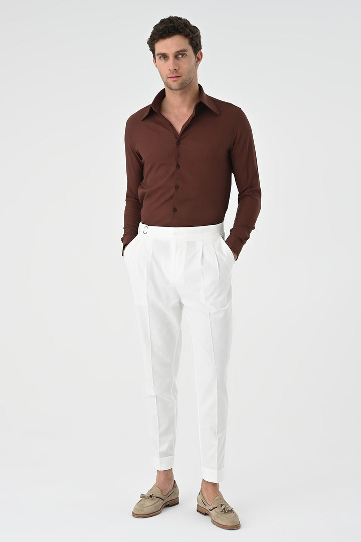 ANT High Waist Linen Blend Pleated Men's Trousers - Calexico