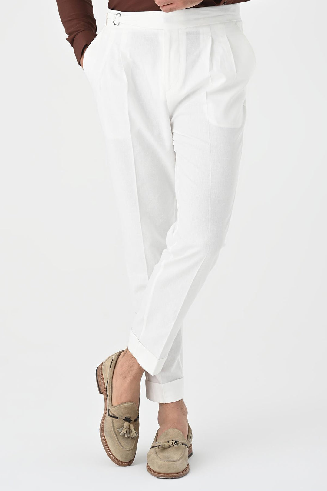 ANT High Waist Linen Blend Pleated Men's Trousers - Calexico