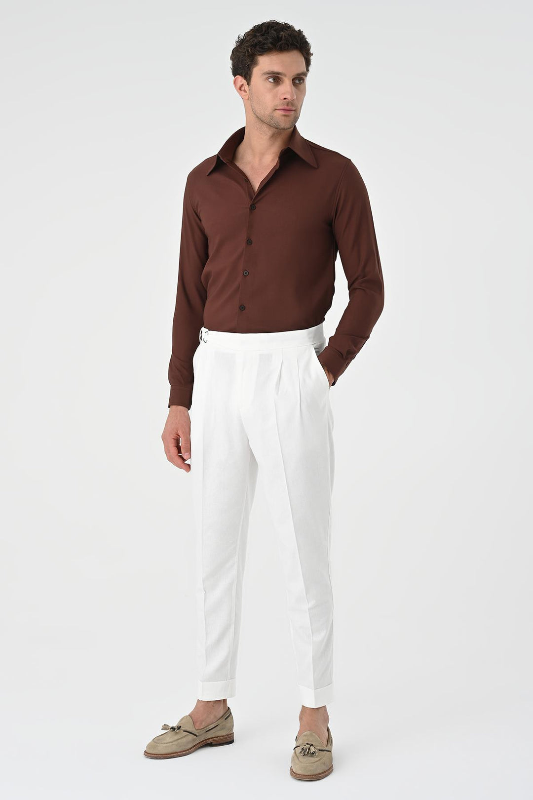 ANT High Waist Linen Blend Pleated Men's Trousers - Calexico