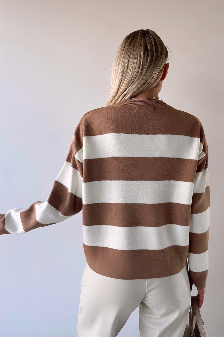 Biscuit Bicycle Neck Striped Soft Textured Basic Knit Sweater BC231035 - Edina