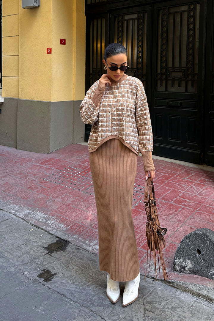 Biscuit Plaid Sweater and Dress Knitwear Set BCDF-25A2253 - Sutton Coldfield