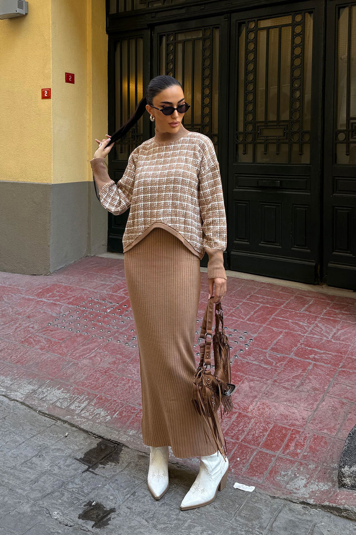 Biscuit Plaid Sweater and Dress Knitwear Set BCDF-25A2253 - Sutton Coldfield