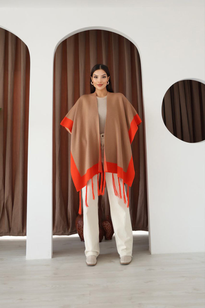 Biscuit Fringed Color Block Winter Knit Scarf BCES-253005 - Slidell