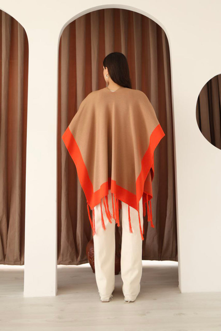 Biscuit Fringed Color Block Winter Knit Scarf BCES-253005 - Slidell