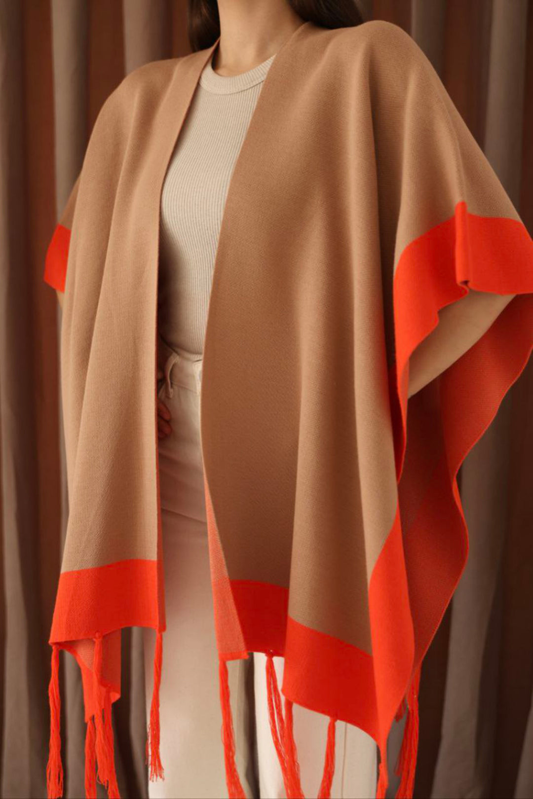 Biscuit Fringed Color Block Winter Knit Scarf BCES-253005 - Slidell