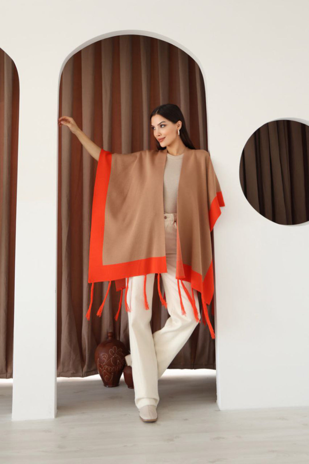 Biscuit Fringed Color Block Winter Knit Scarf BCES-253005 - Slidell