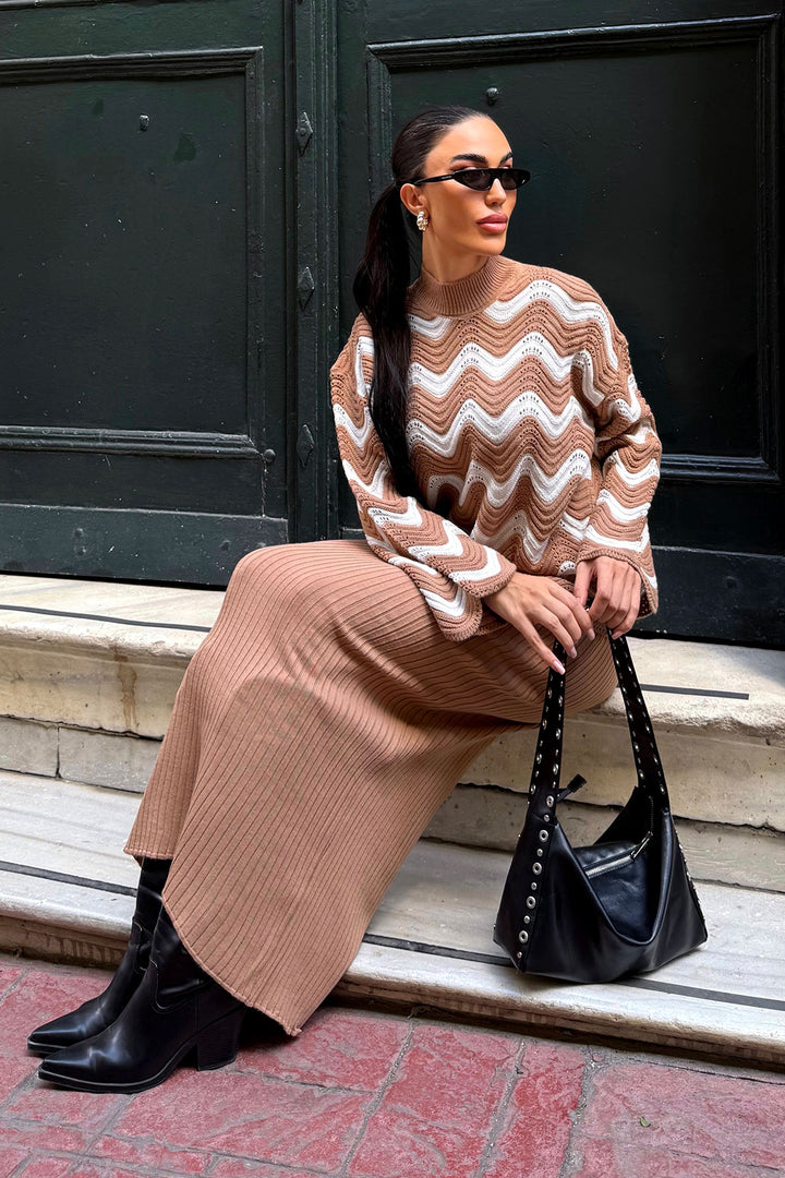 Biscuit Zigzag Pattern Sweater and Dress Knit Set BCDF-25A2247 - Las Maravillas