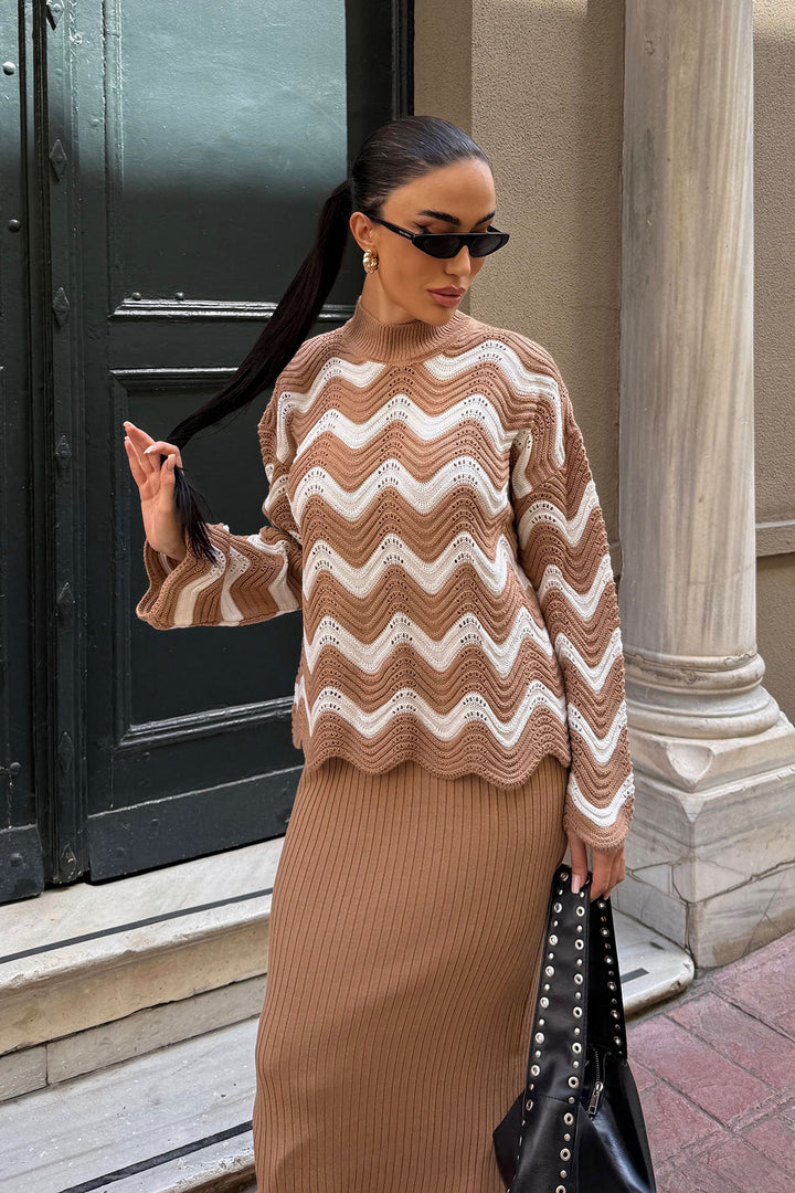 Biscuit Zigzag Pattern Sweater and Dress Knit Set BCDF-25A2247 - Las Maravillas