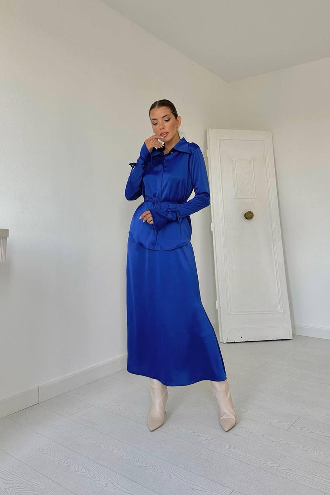 ELS Embroidered Shirt and Skirt Set - Blue - Chilpancingo