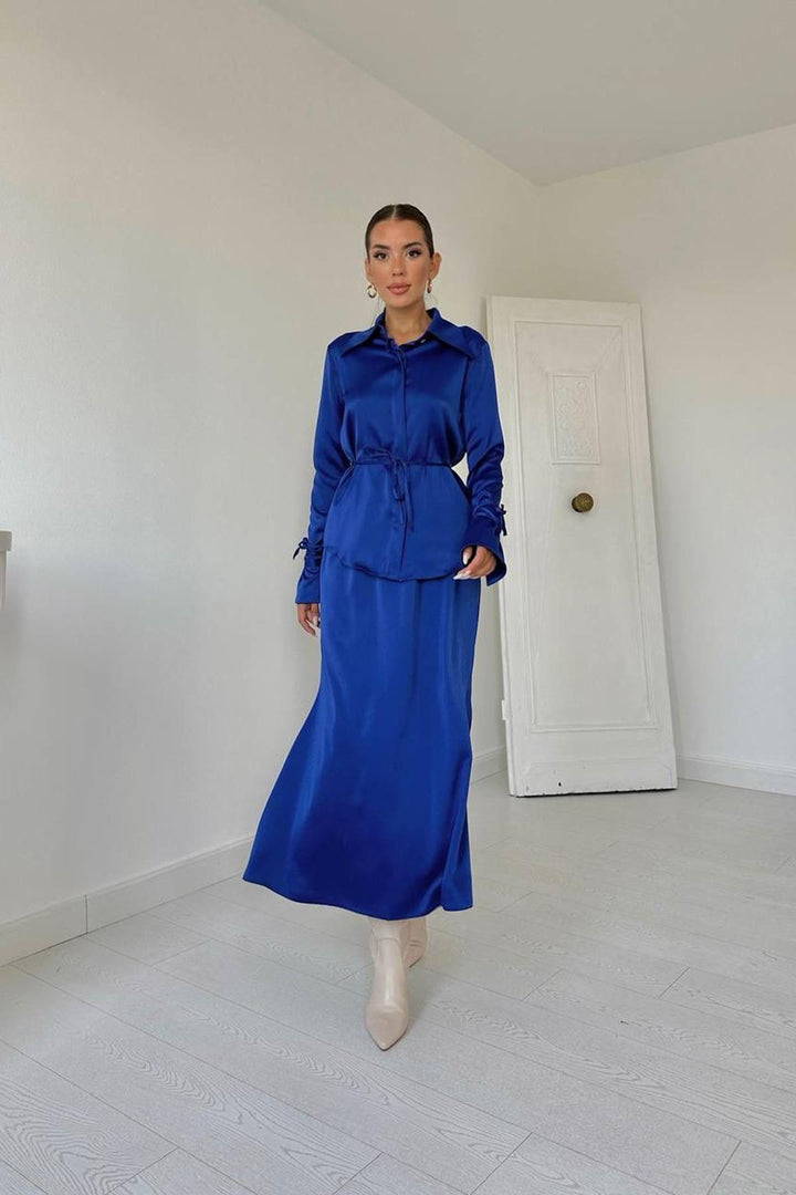 ELS Embroidered Shirt and Skirt Set - Blue - Chilpancingo