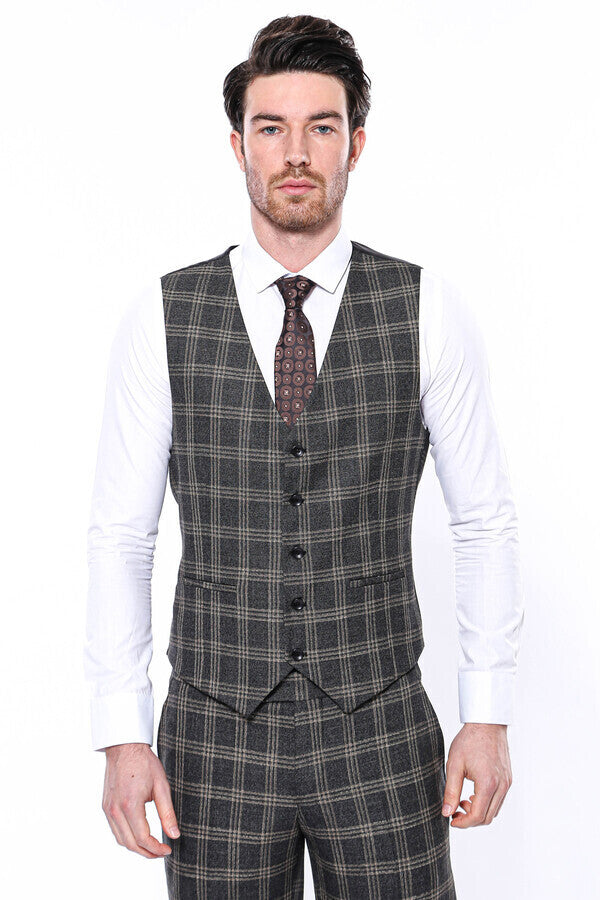 WSS Black Plaid Men Vest  - Suharekë