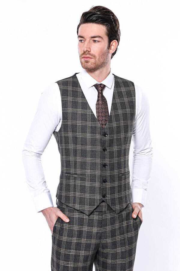 WSS Black Plaid Men Vest  - Suharekë