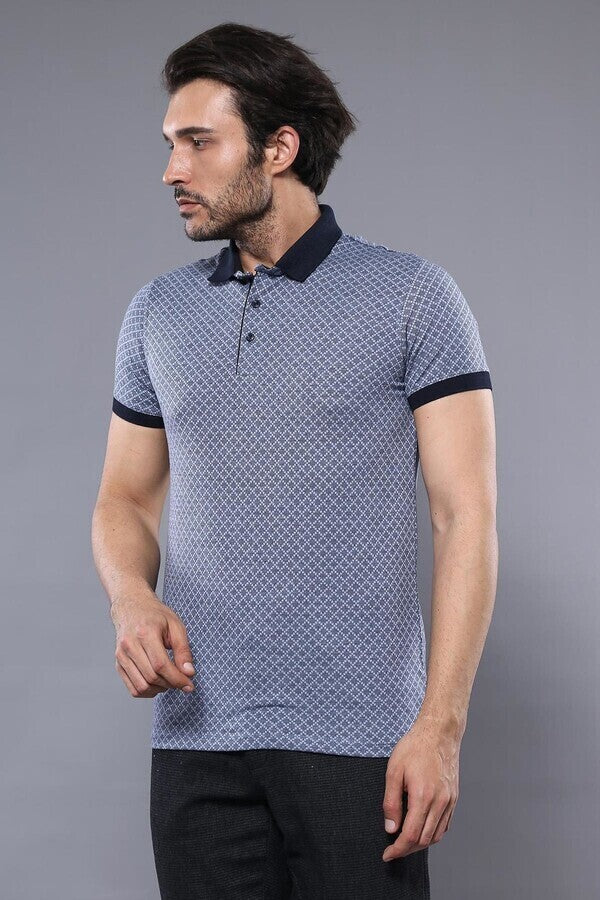 WSS Blue Patterned Polo Men T-Shirt  - Weert