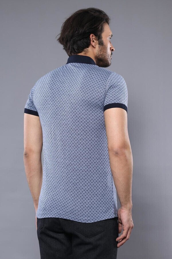 WSS Blue Patterned Polo Men T-Shirt  - Weert