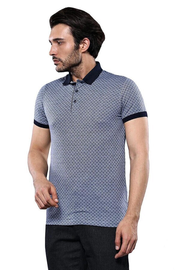 WSS Blue Patterned Polo Men T-Shirt  - Weert