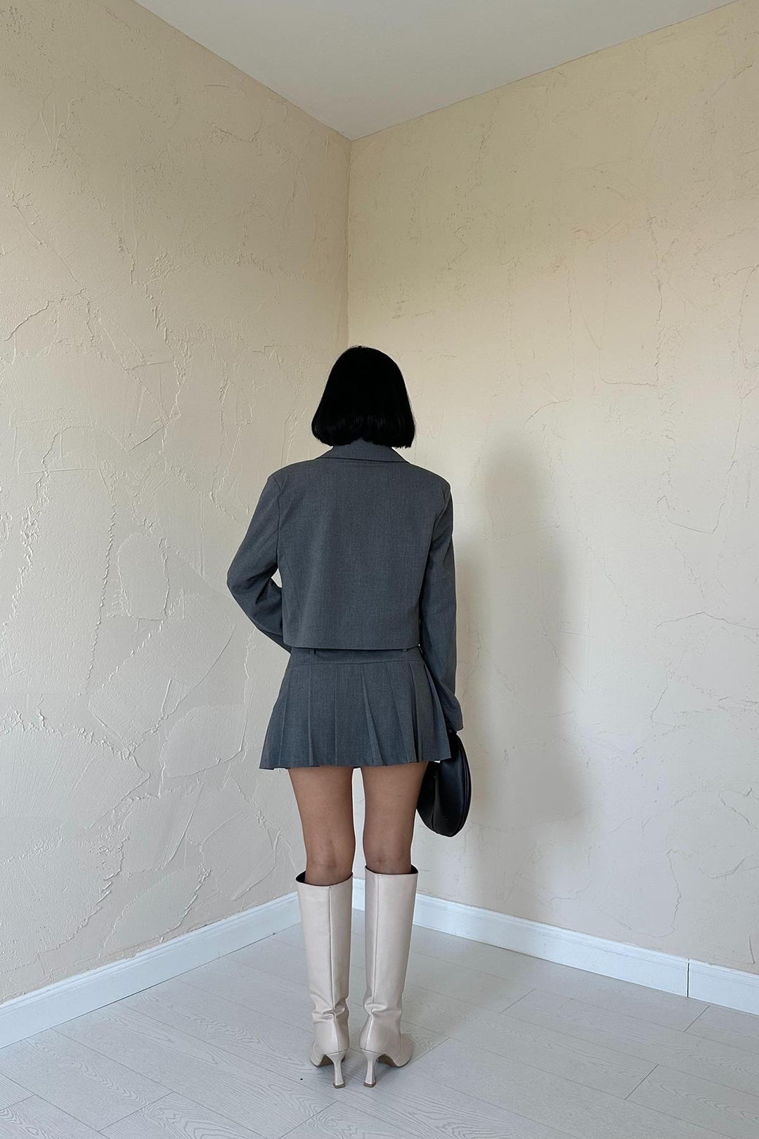 ELS Bomber Jacket and Pleated Skirt Set - Gray - Ocotlán