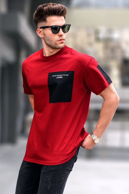 MDX Burgundy Pocket Detailed Basic Men's T-shirt - Guadalajara
