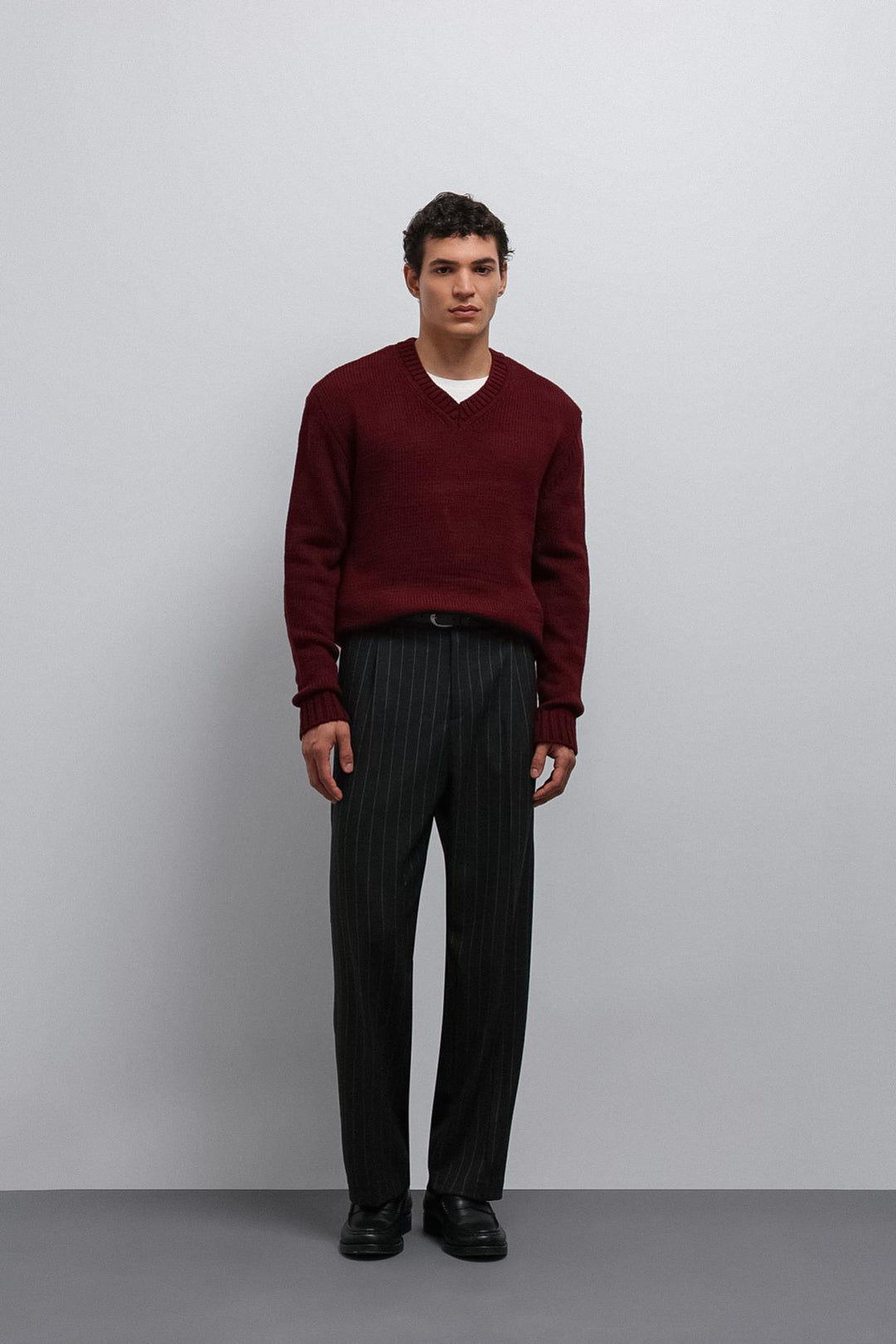 ANT Antioch Burgundy Textured V-Neck Men's Sweater - Freeport