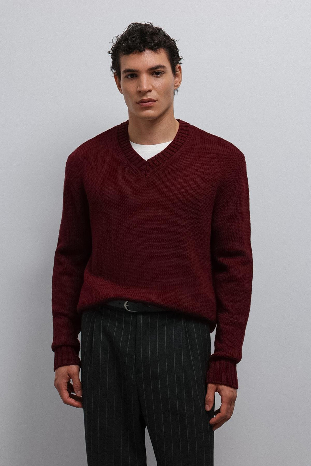ANT Antioch Burgundy Textured V-Neck Men's Sweater - Freeport