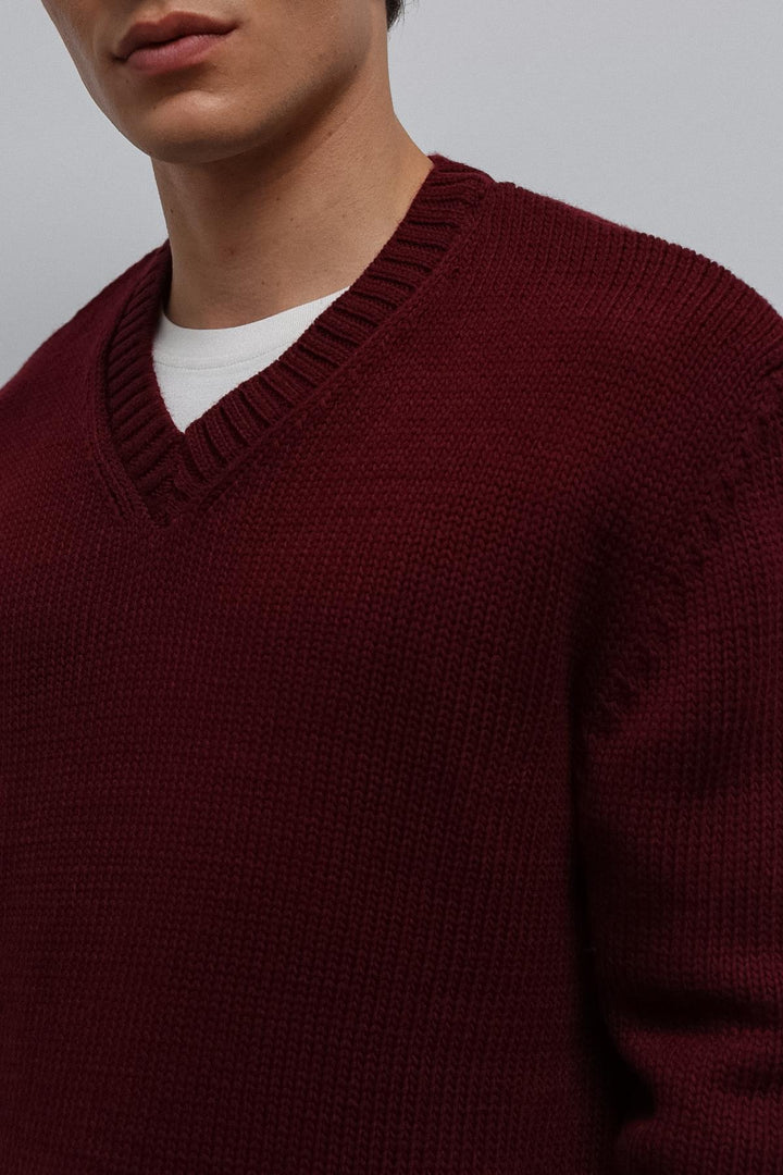ANT Antioch Burgundy Textured V-Neck Men's Sweater - Freeport