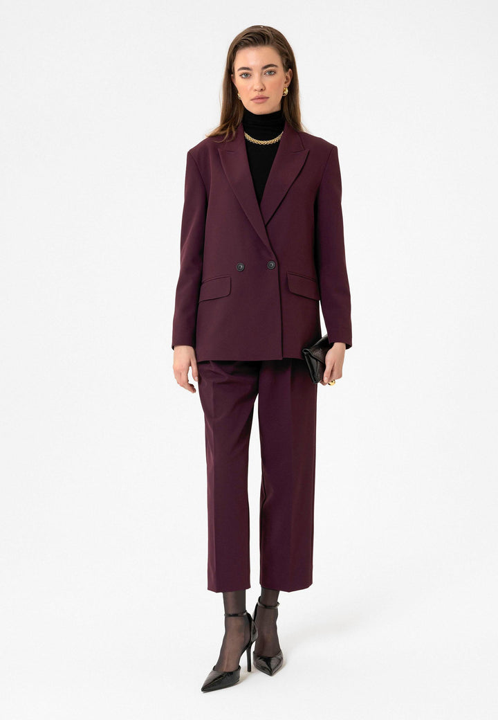 ANT Antioch Bordeaux Women's Wrap Closure Oversize Blazer Jacket - Krasnodon