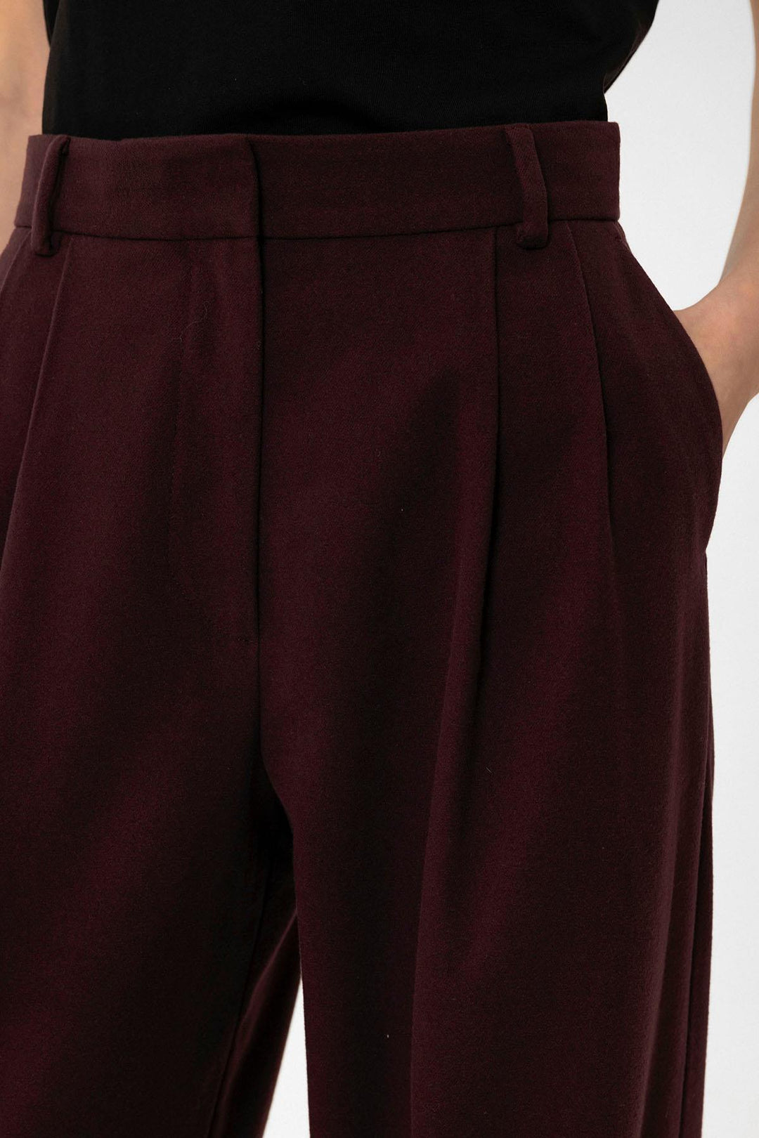 ANT Antioch Bordeaux Women's High Waist Pants with Detailed Straight Fit. - Pocatello