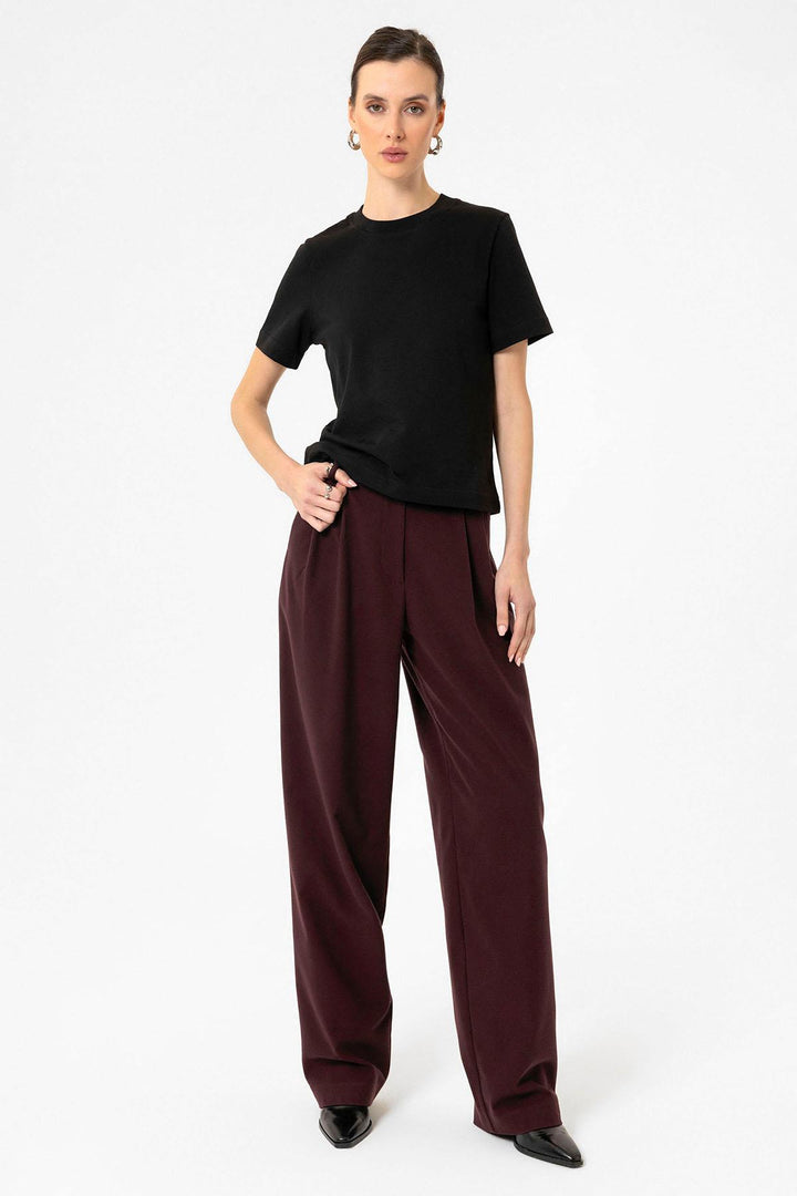 ANT Antioch Bordeaux Women's High Waist Pants with Detailed Straight Fit. - Pocatello