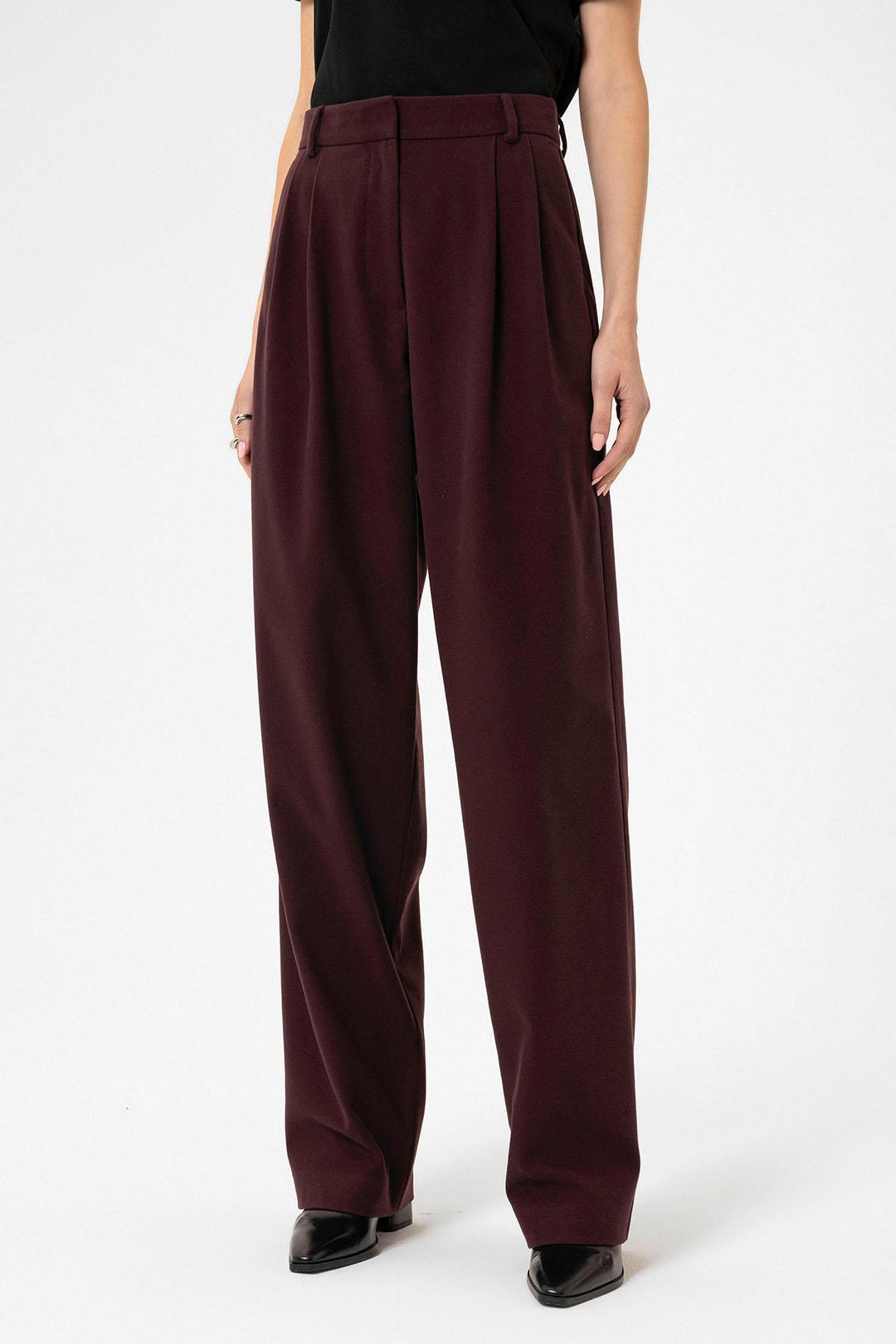 ANT Antioch Bordeaux Women's High Waist Pants with Detailed Straight Fit. - Pocatello