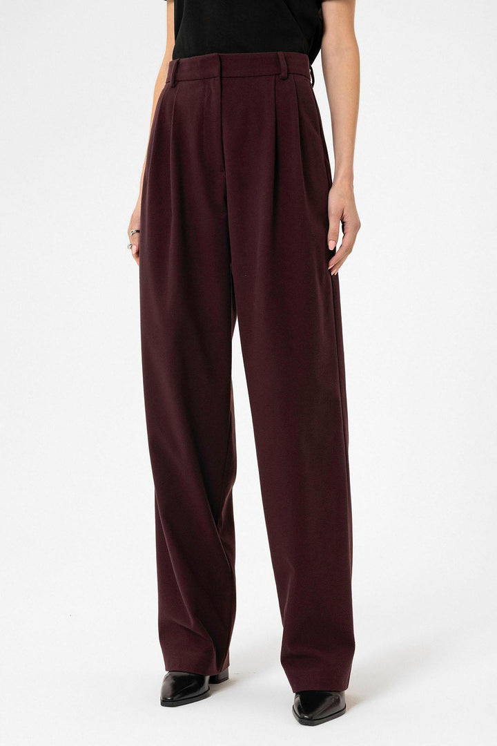 ANT Antioch Bordeaux Women's High Waist Pants with Detailed Straight Fit. - Pocatello