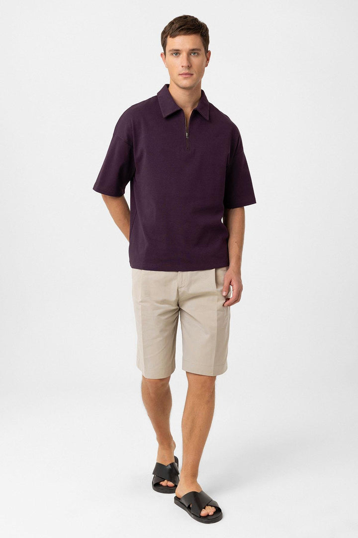 ANT Antioch Burgundy Oversized Polo Neck Zippered Men's T-Shirt - Airdrie