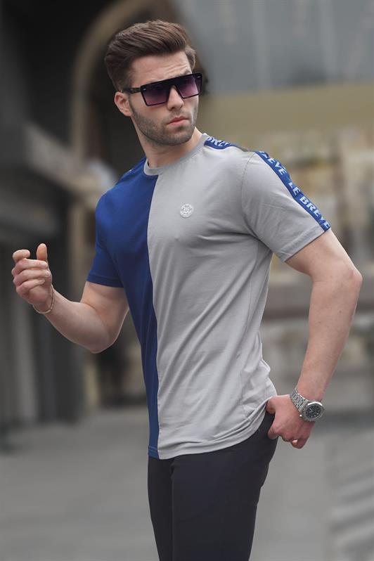 MDX Painted Gray Color Block Men's T-shirt with Bicycle Neckline 5398 - Huber Heights