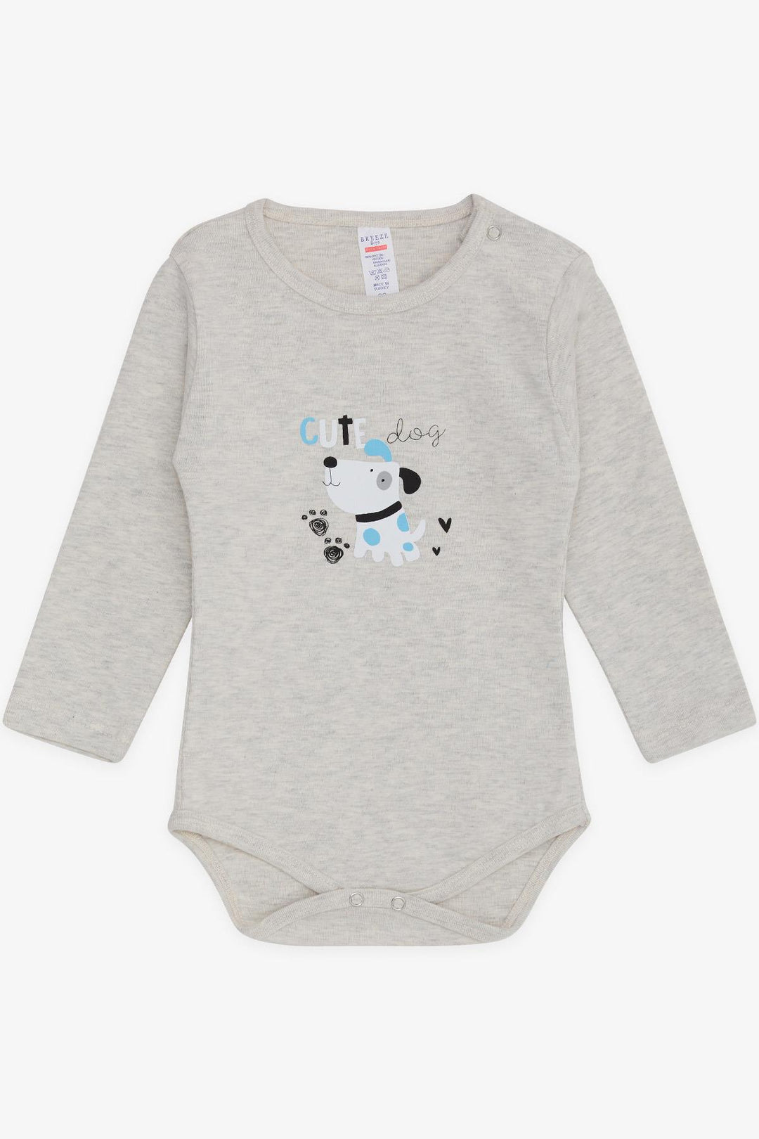 BRE Breeze Baby Boy Snap Bodysuit with Puppy Print 9 Months-3 Years, Light Grey Melange - Bergen op Zoom