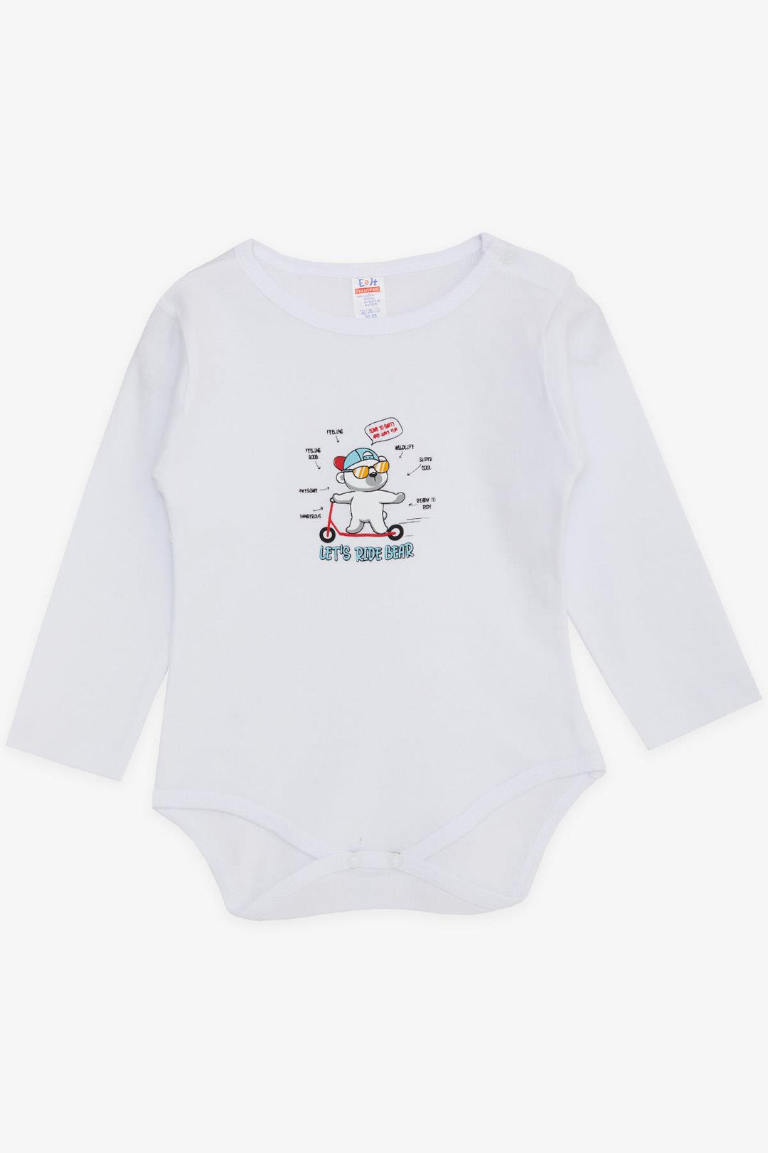 BRE Breeze Baby Boy Snap Bodysuit with Glasses Printed Bear, 9 Months-3 Years, White - Brant