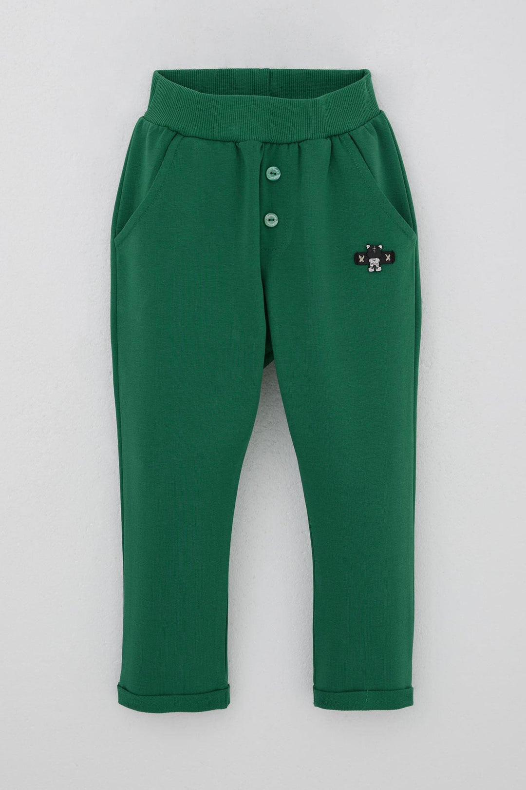 BRE Breeze Baby Boy Sweatpants with Bear Embroidery Button Detail 9 Months-3 Years, Dark Green - Foggia