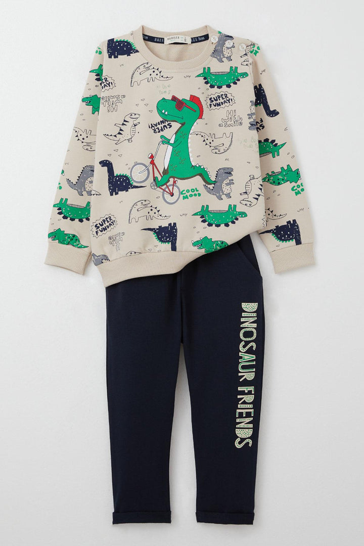 BRE Breeze Baby Boy Tracksuit Dinosaur Printed 9 Months-3 Years, Beige - Tonalá