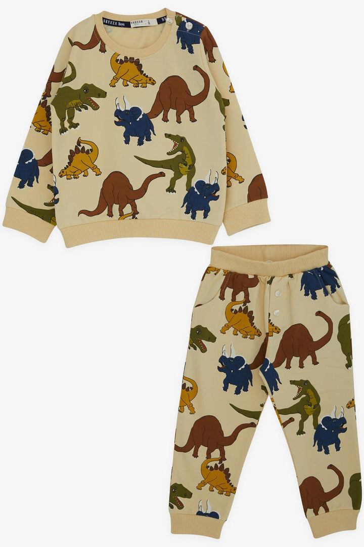 BRE Breeze Baby Boy Tracksuit Colorful Dinosaur Patterned 9 Months-3 Years, Cream - Whitney