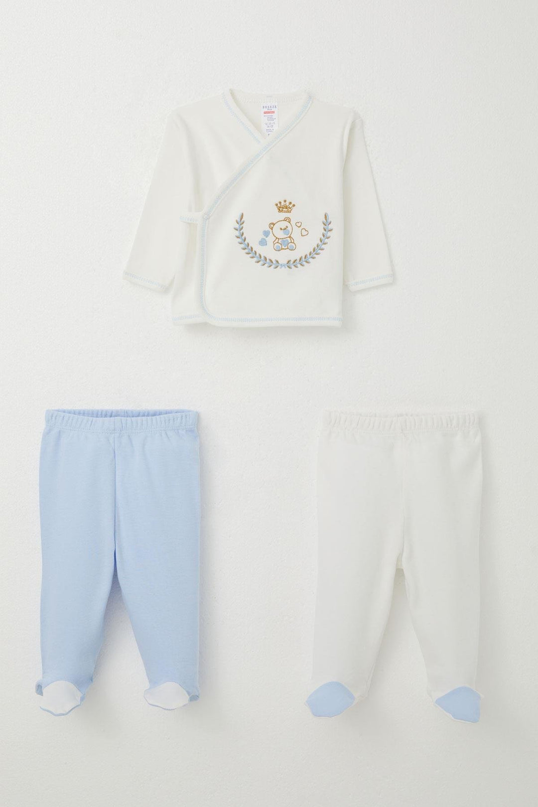 BRE Breeze Baby Boy Hospital Outfit 3-Piece Set with Bear Embroidery 0-4 Months, Ecru - Texas City