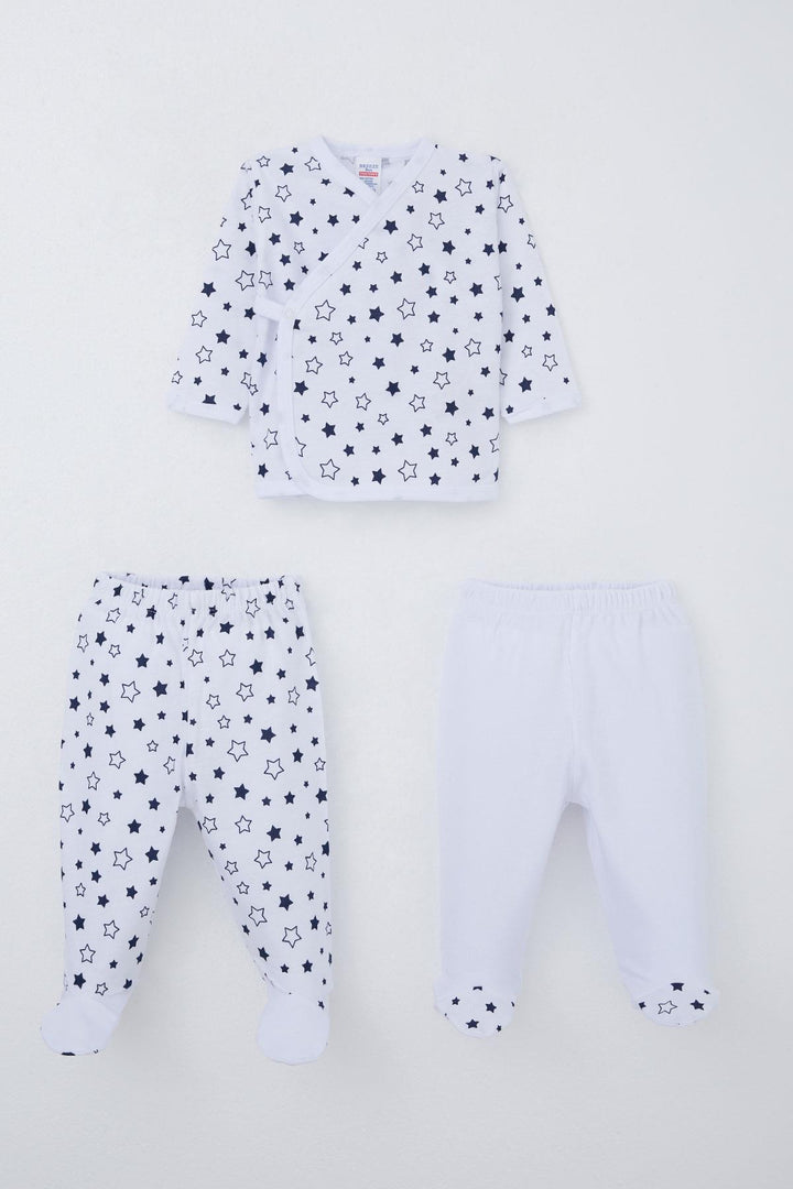 BRE Breeze Baby Boy Hospital Outfit 3-Piece Star Patterned 0-4 Months, White - Calimera