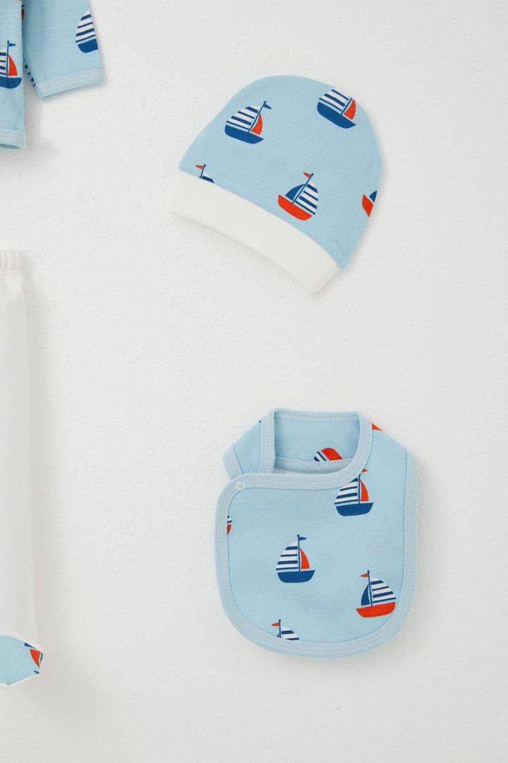 BRE Breeze Baby Boy Hospital Outfit 5 Piece Sailboat Pattern 0-3 Months, Light Blue - Sion